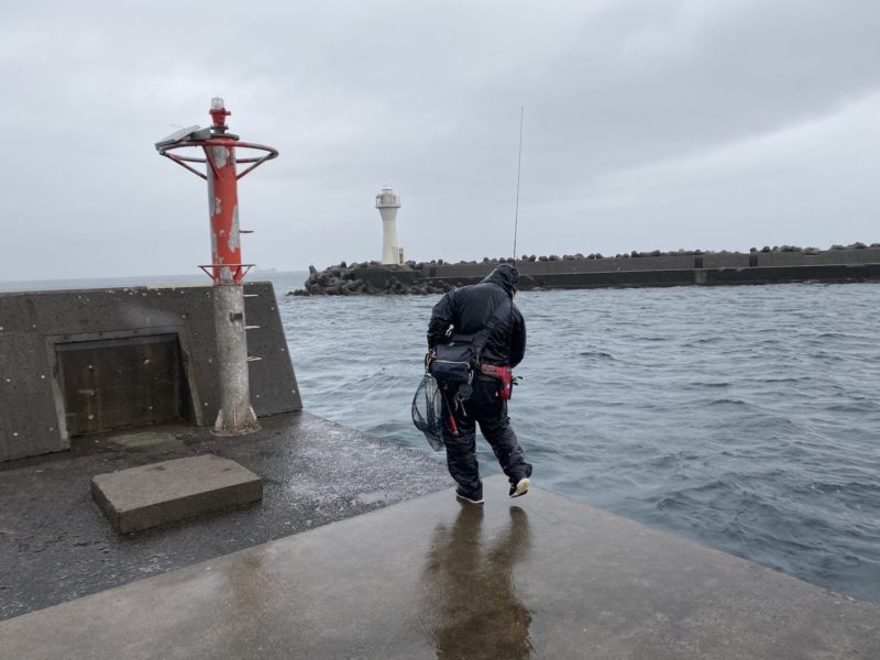 防波堤をランガンする玉川さん