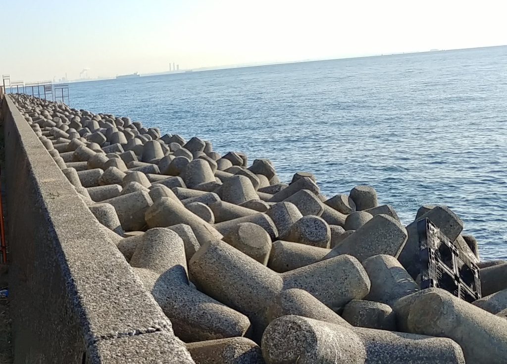 横浜ヘリポート付近のテトラ帯。現在は立入禁止になっている。