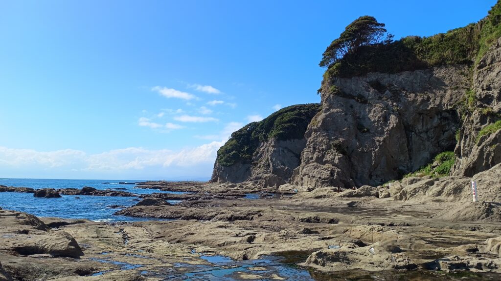 江ノ島表磯は北風に強い。釣り場の真北が標高60mの断崖絶壁になり、北風の影響はほとんどない。